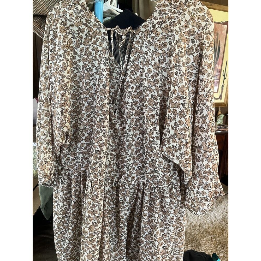 Hayden Dress Womens L Animal Print Boho Mini V Neck Tie Neck Elastic Waist